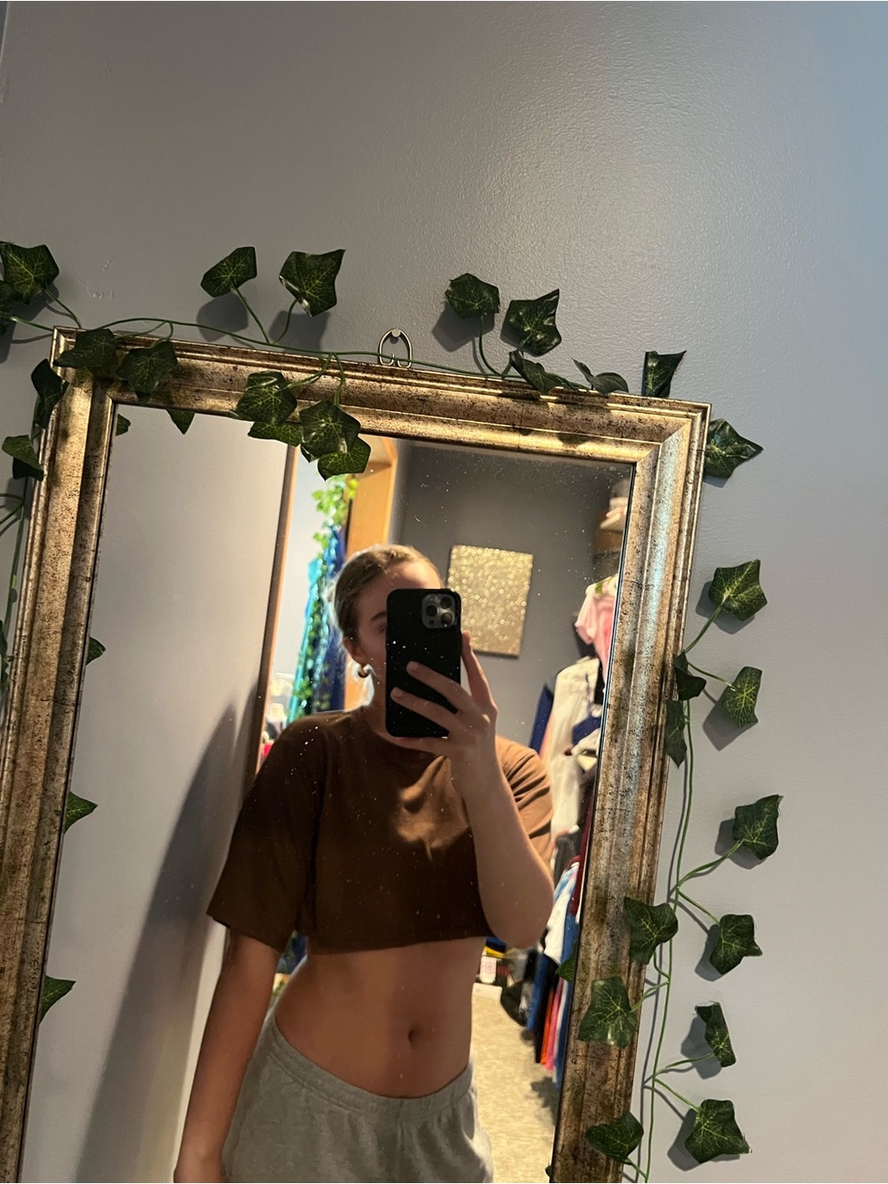 SHEIN Brown Short Sleeve Crewneck Top